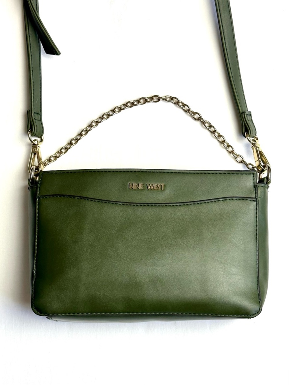 Nine West Olive Green Crossbody with Gold Chain Detail
